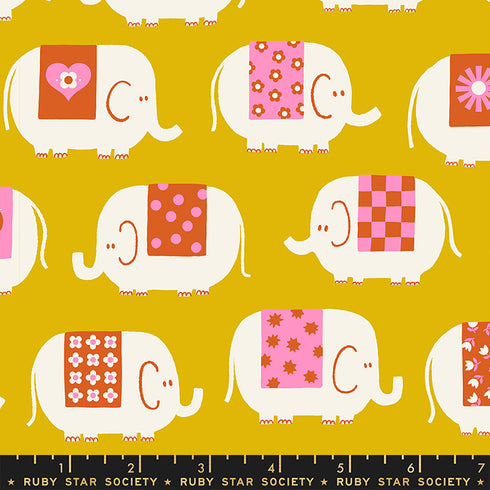 Picture Book Elephants in Goldenrod - Ruby Star Society Sold by the Half Yard
